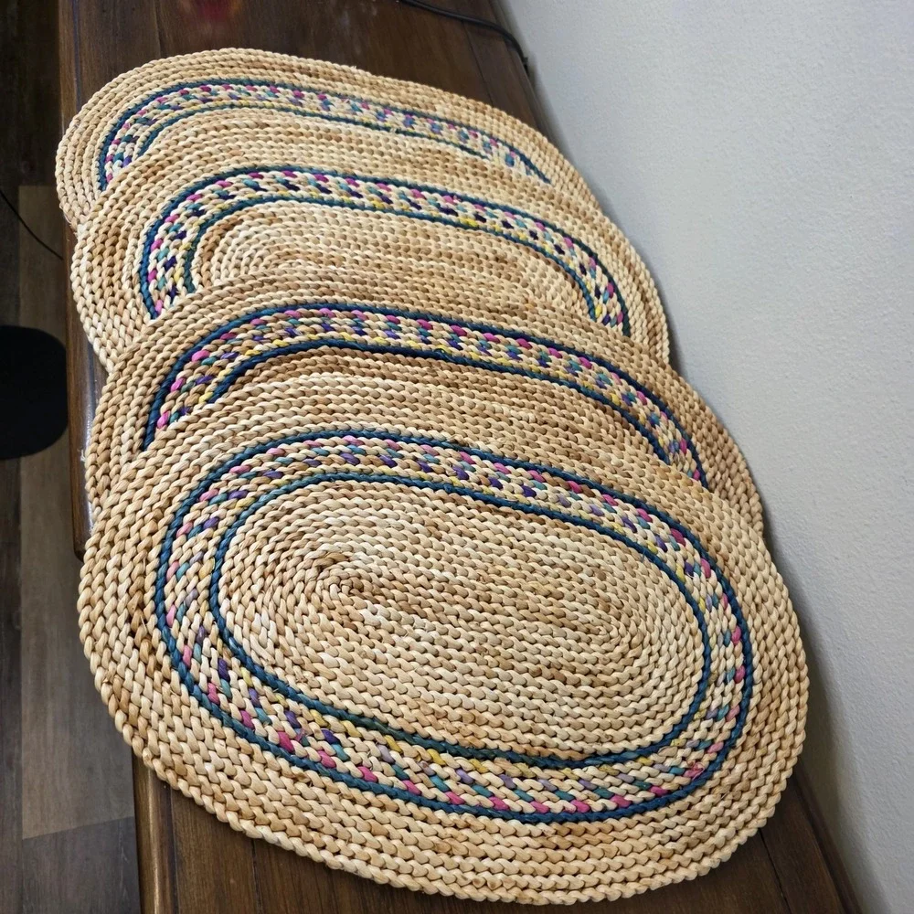 Set 4 VTG Braided Oval Placemats 11.5x17.5 Farmhouse Country Cottage Woven Boho